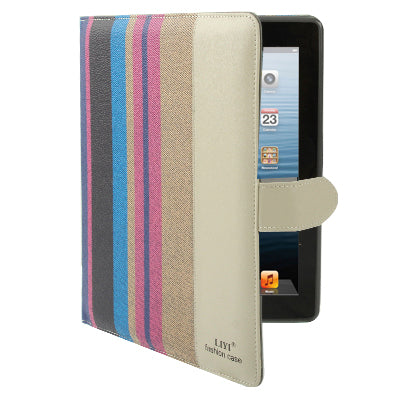 Color Stripe Pattern Leather Case with Holder & Credit Card Slot for iPad 4 / New iPad (iPad 3) / iPad 2