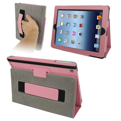 Pure Color Litchi Texture Leather Case with Holder & Elastic Hand Strap for iPad 4 / New iPad (iPad 3) / iPad 2