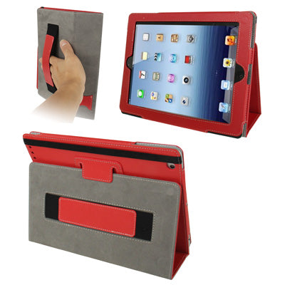 Pure Color Litchi Texture Leather Case with Holder & Elastic Hand Strap for iPad 4 / New iPad (iPad 3) / iPad 2