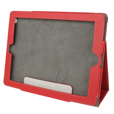 Pure Color Litchi Texture Leather Case with Holder & Elastic Hand Strap for iPad 4 / New iPad (iPad 3) / iPad 2