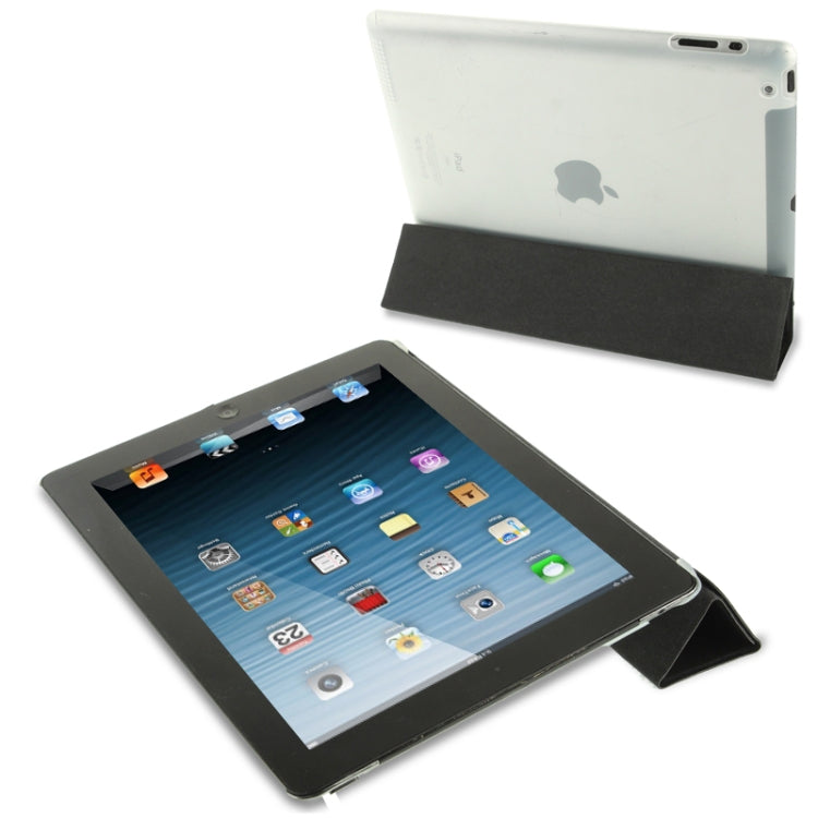 4-folding Pure Color Smooth Surface Plastic + Leather Case for iPad 4 / New iPad (iPad 3) / iPad 2