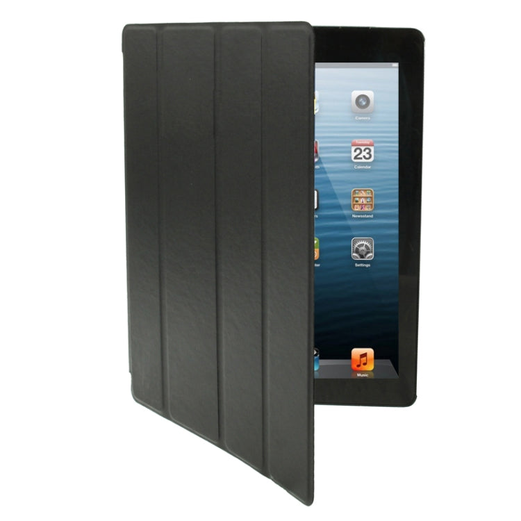 4-folding Pure Color Smooth Surface Plastic + Leather Case for iPad 4 / New iPad (iPad 3) / iPad 2