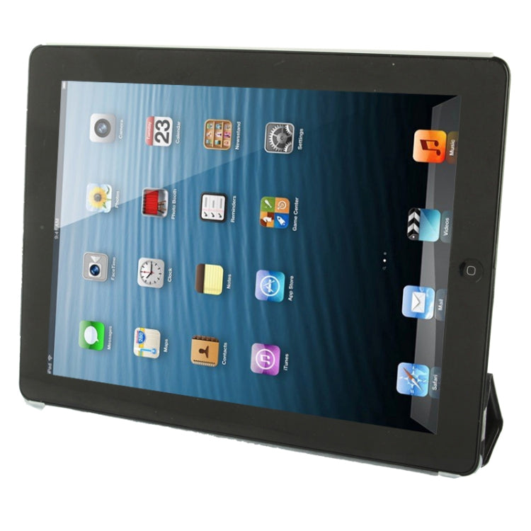 4-folding Pure Color Smooth Surface Plastic + Leather Case for iPad 4 / New iPad (iPad 3) / iPad 2