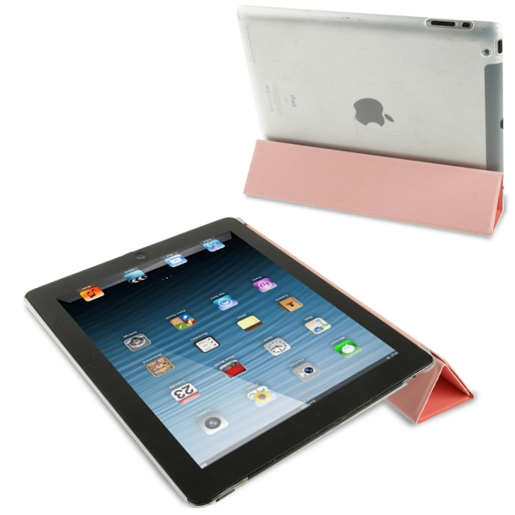 4-folding Pure Color Smooth Surface Plastic + Leather Case for iPad 4 / New iPad (iPad 3) / iPad 2