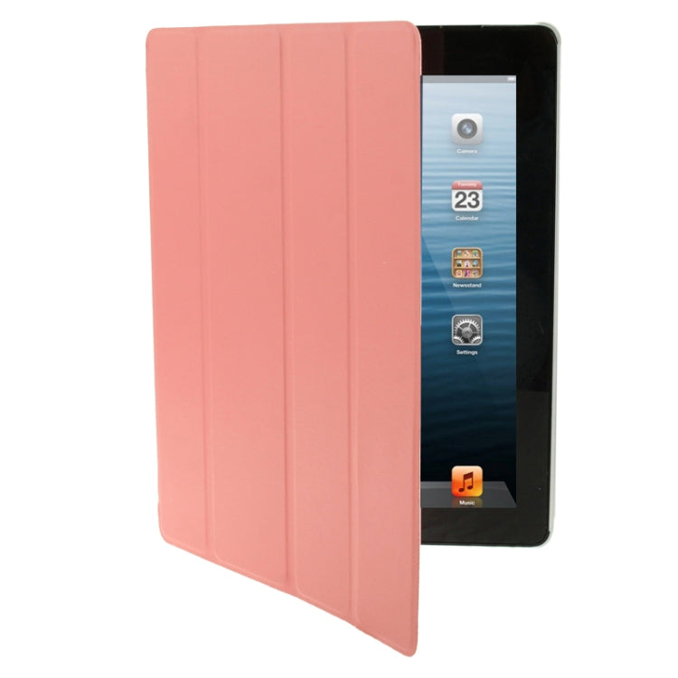 4-folding Pure Color Smooth Surface Plastic + Leather Case for iPad 4 / New iPad (iPad 3) / iPad 2