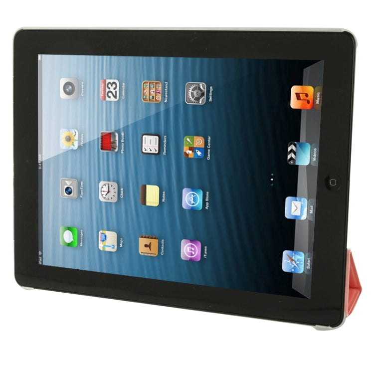 4-folding Pure Color Smooth Surface Plastic + Leather Case for iPad 4 / New iPad (iPad 3) / iPad 2