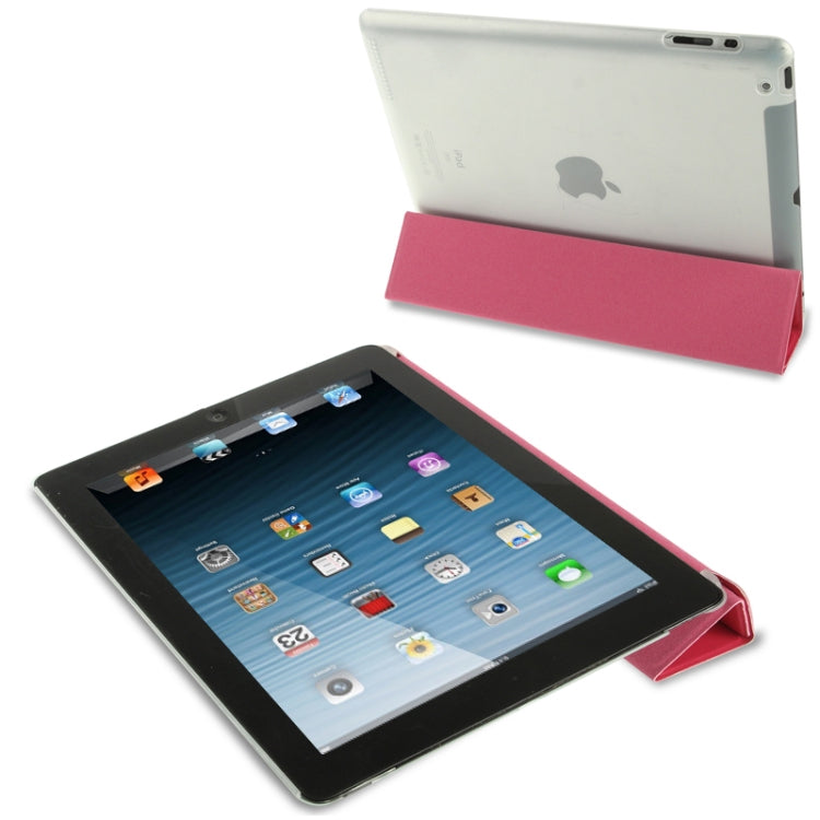 4-folding Pure Color Smooth Surface Plastic + Leather Case for iPad 4 / New iPad (iPad 3) / iPad 2