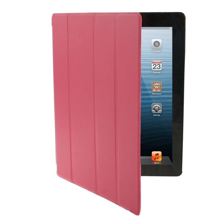 4-folding Pure Color Smooth Surface Plastic + Leather Case for iPad 4 / New iPad (iPad 3) / iPad 2