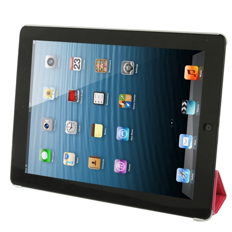 4-folding Pure Color Smooth Surface Plastic + Leather Case for iPad 4 / New iPad (iPad 3) / iPad 2