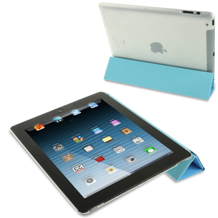 4-folding Pure Color Smooth Surface Plastic + Leather Case for iPad 4 / New iPad (iPad 3) / iPad 2