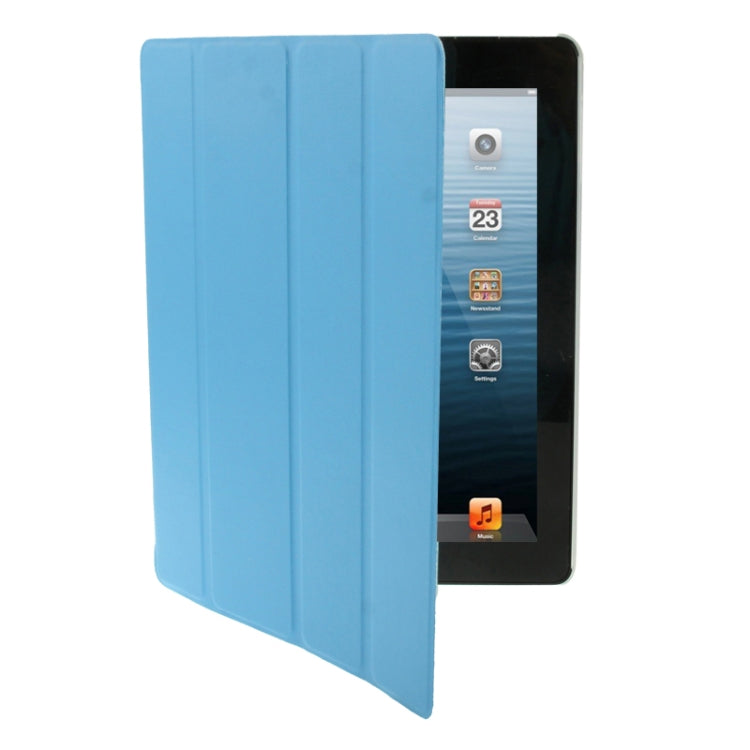 4-folding Pure Color Smooth Surface Plastic + Leather Case for iPad 4 / New iPad (iPad 3) / iPad 2