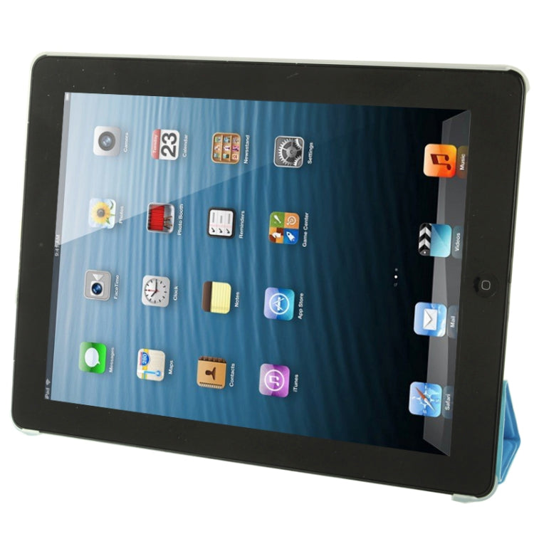 4-folding Pure Color Smooth Surface Plastic + Leather Case for iPad 4 / New iPad (iPad 3) / iPad 2