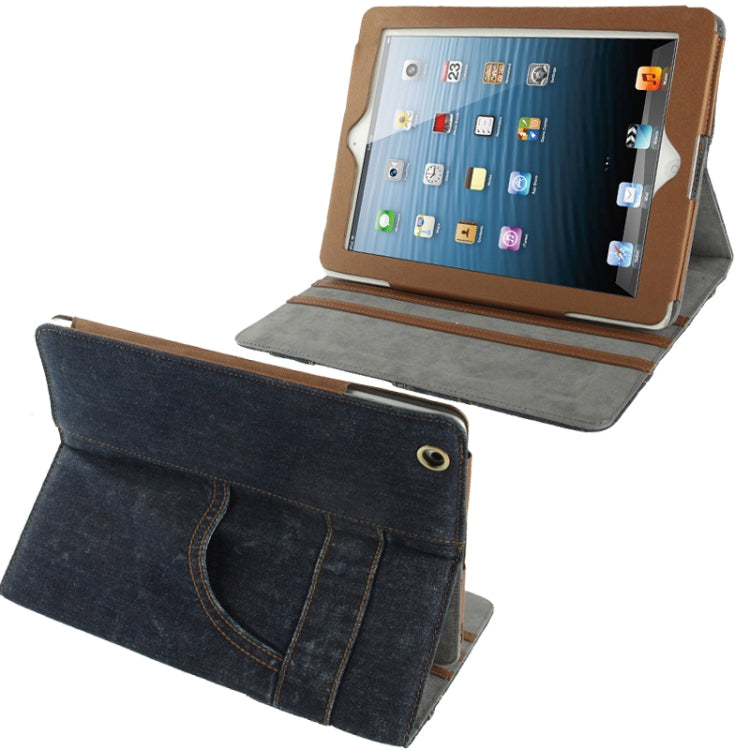 Jeans Styles Leather Case with 3-angle Holder for iPad 4