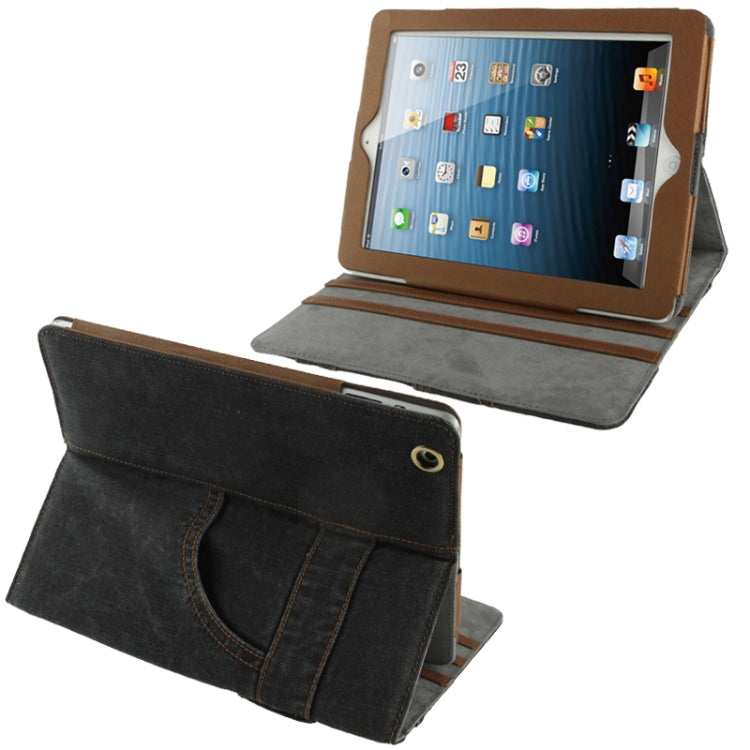 Jeans Styles Leather Case with 3-angle Holder for iPad 4