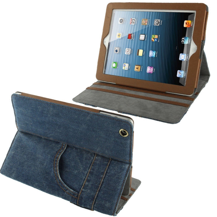 Jeans Styles Leather Case with 3-angle Holder for iPad 4