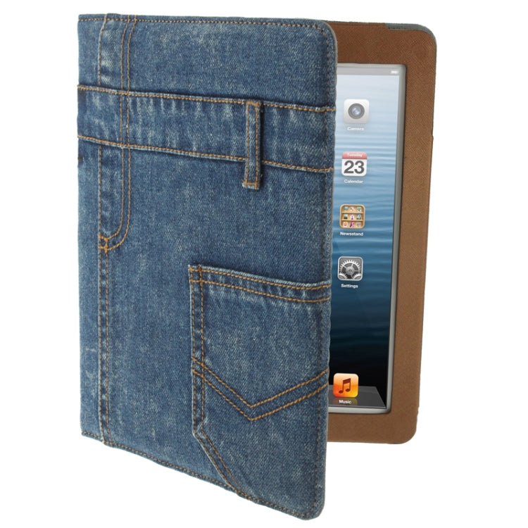 Jeans Styles Leather Case with 3-angle Holder for iPad 4