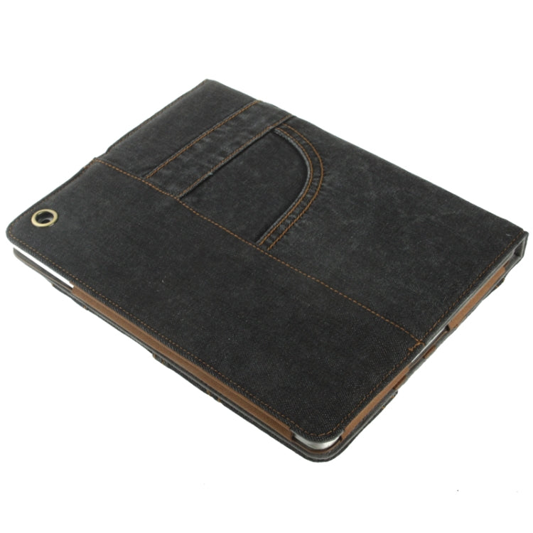 Jeans Styles Leather Case with 3-angle Holder for iPad 4