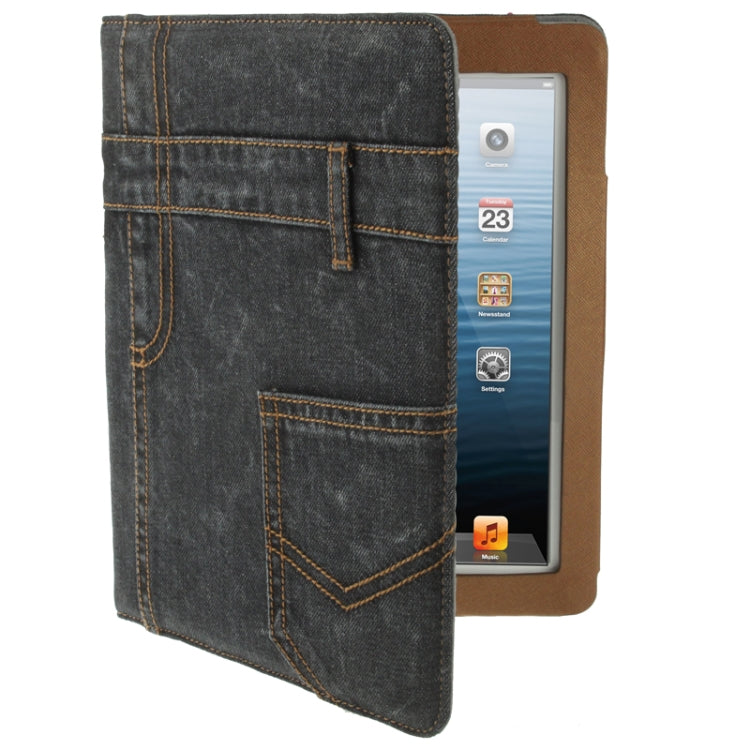 Jeans Styles Leather Case with 3-angle Holder for iPad 4