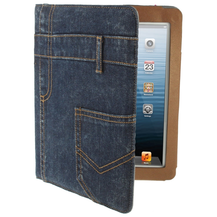 Jeans Styles Leather Case with 3-angle Holder for iPad 4