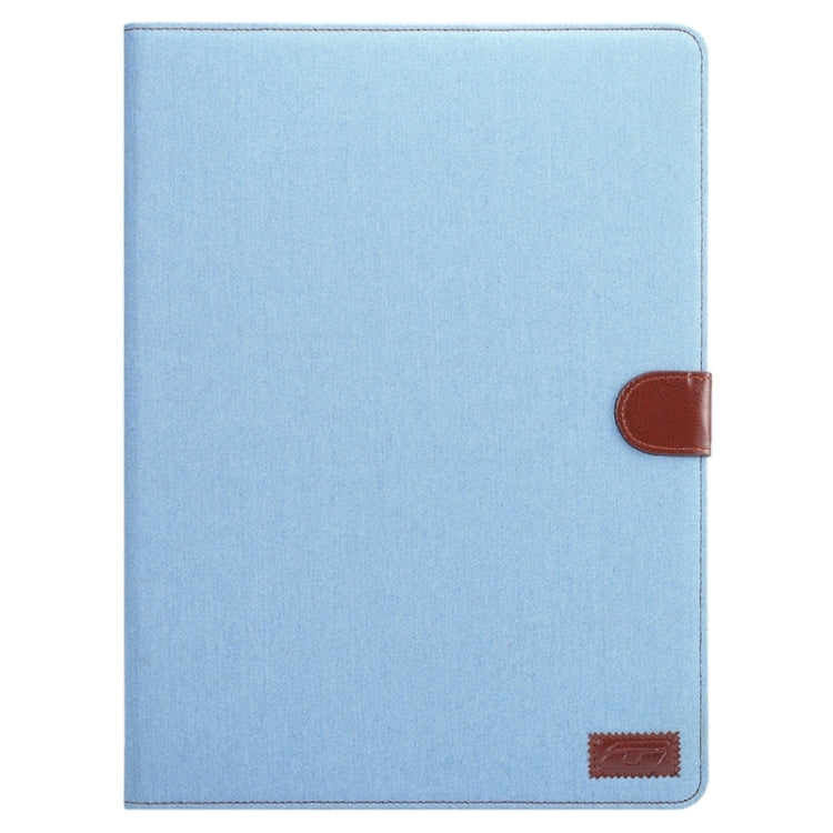 Denim Texture Horizontal Flip Solid Color Leather Case with Wallet & Card Slots & Holder for iPad Pro 12.9 inch(Blue)