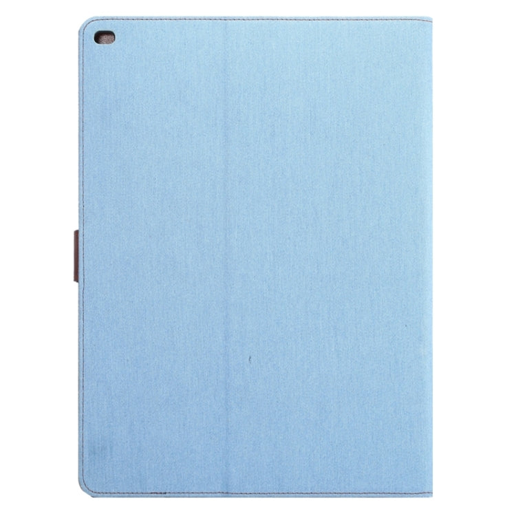 Denim Texture Horizontal Flip Solid Color Leather Case with Wallet & Card Slots & Holder for iPad Pro 12.9 inch(Blue)