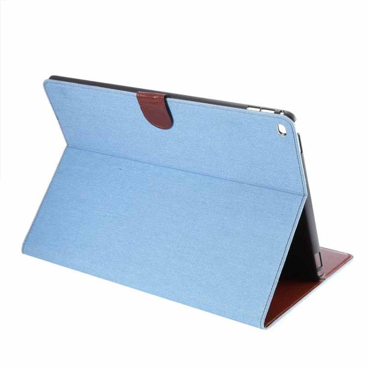 Denim Texture Horizontal Flip Solid Color Leather Case with Wallet & Card Slots & Holder for iPad Pro 12.9 inch(Blue)