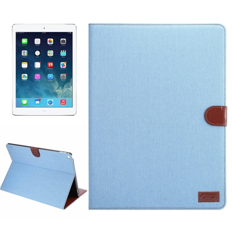 Denim Texture Horizontal Flip Solid Color Leather Case with Wallet & Card Slots & Holder for iPad Pro 12.9 inch(Blue)