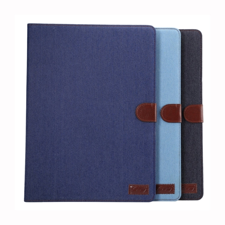 Denim Texture Horizontal Flip Solid Color Leather Case with Wallet & Card Slots & Holder for iPad Pro 12.9 inch(Blue)