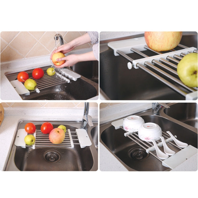 Extendable Stainless Steel Drain Rack Dish Drainer For Kitchen Use(White)