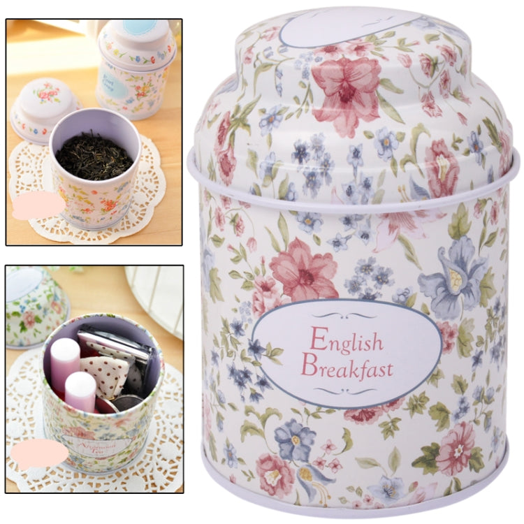 Flower Pattern Sealed Metal Round Tin Cans Tea Caddy