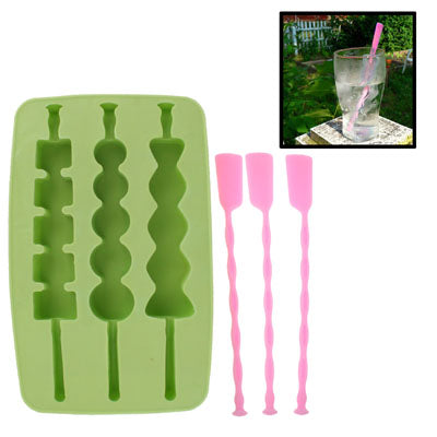 Silicone Ice Cube Tray with Stirrer (Random Color Delivery)