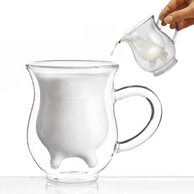 Double-Layer Cow Milk Glass Cup