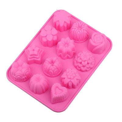 Pudding Design 12-Grid Ice Mold Ice Tray(Magenta)