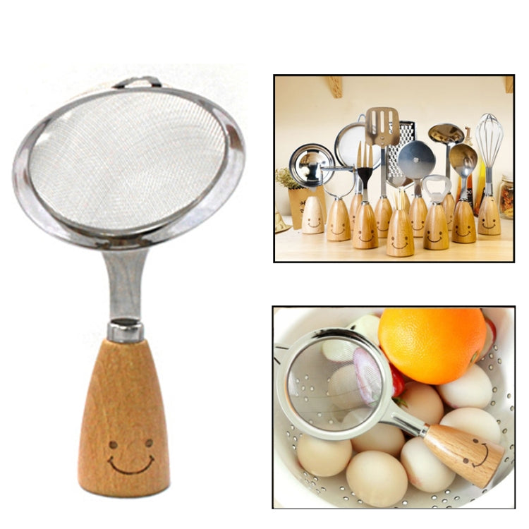 Smiley Wooden Handle Stainless Steel Strainer Colander, Length: 18cm