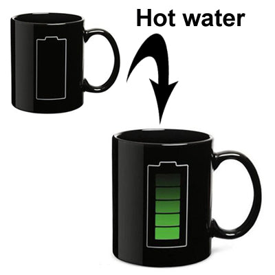 Heat Sensitive Battery Color Changing Porcelain Cup Coffee Mug with Handle(Black)