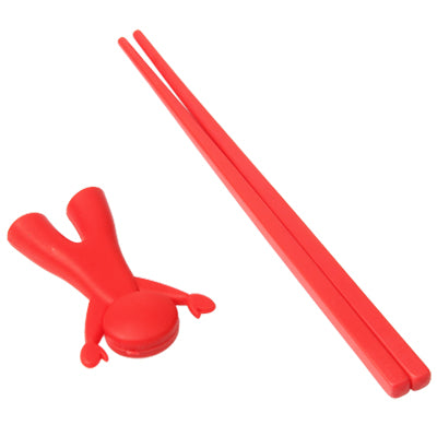 Cute Child Smile Cartoon Doll Plastic Chopsticks with Silicone Cap Tableware