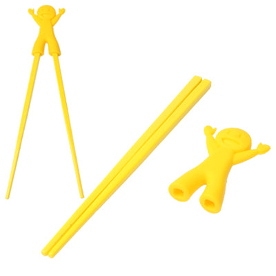 Cute Child Smile Cartoon Doll Plastic Chopsticks with Silicone Cap Tableware