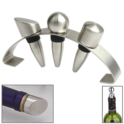 3 pcs Stainless Steel Wine Bottle Stopper with a Semi-circle Shape Holder