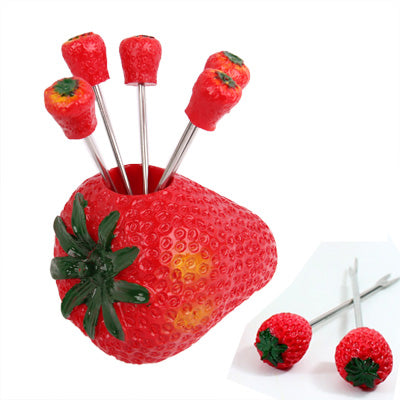 Creative Strawberries Shape Fruit Fork Set(Red)