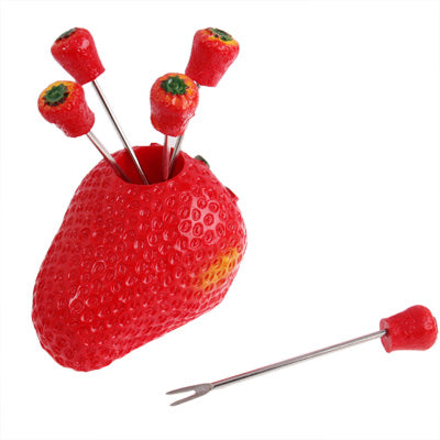 Creative Strawberries Shape Fruit Fork Set(Red)