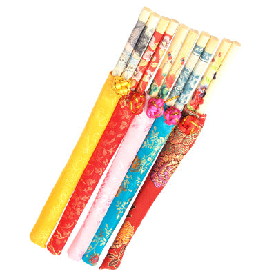 Five Pairs of Wood Chopsticks with Silk Bag
