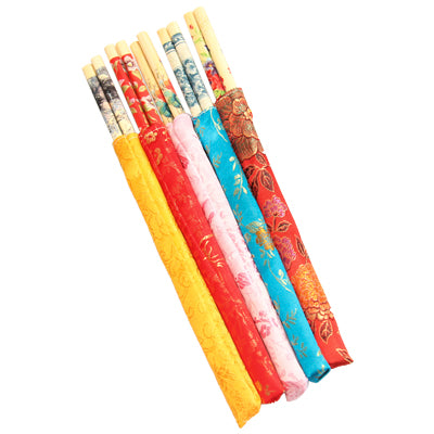 Five Pairs of Wood Chopsticks with Silk Bag