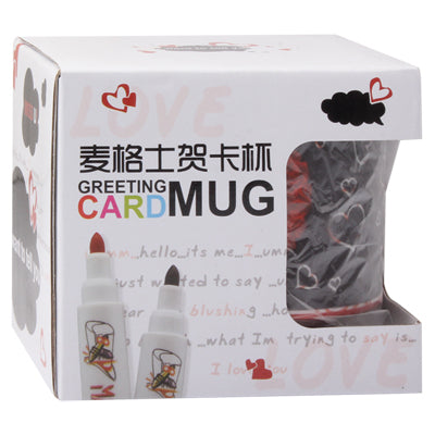 Heat Sensitive Color Changing Black / White Grounding Switch Heart Pattern Porcelain Greeting Card Coffee Mug/ Cup