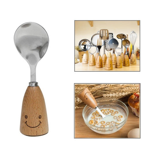 Smiley Wooden Handle Stainless Steel Spoon, Length: 14.3cm