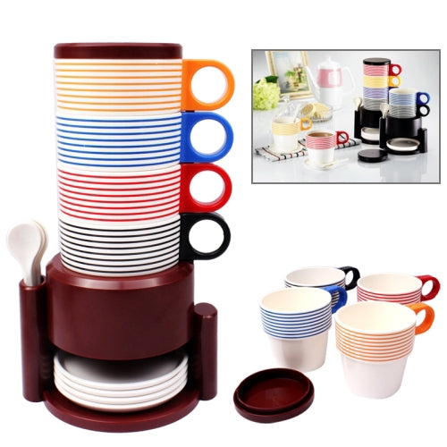 4pcs Creative Rainbow Plastic Coffee Cup Set with Coaster & Spoon