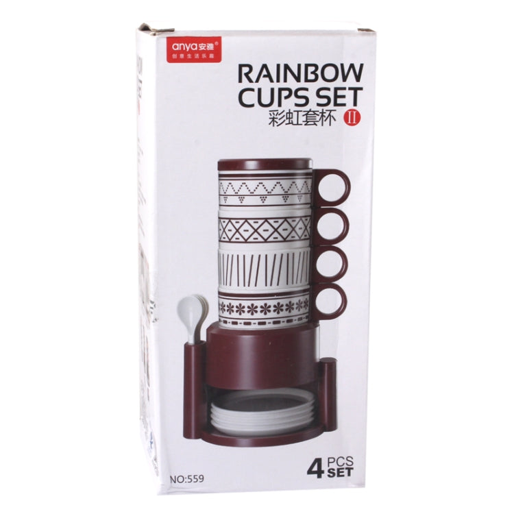 4pcs Creative Rainbow Plastic Coffee Cup Set with Coaster & Spoon