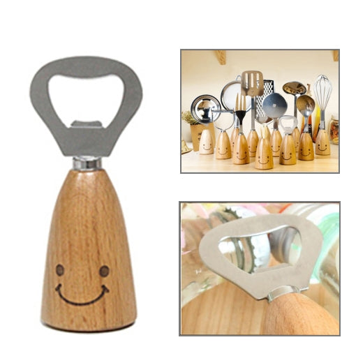 Smiley Wooden Handle Stainless Steel Opener, Length: 10cm