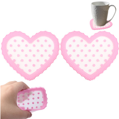 Heart-Shaped Patterned Lace Silicone Coaster (A pair)(Pink)