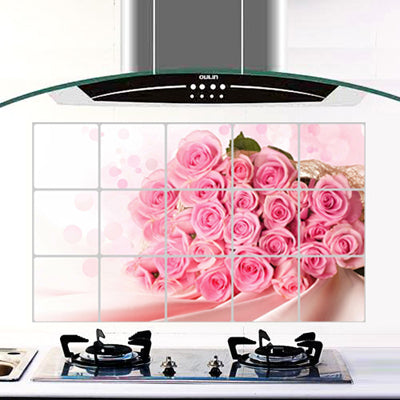 Rose Style Aluminum Foil Kitchen Sheet Sticker / Kitchen Oil Pollution Prevention Wall Sticker, Size: 75 x 45cm
