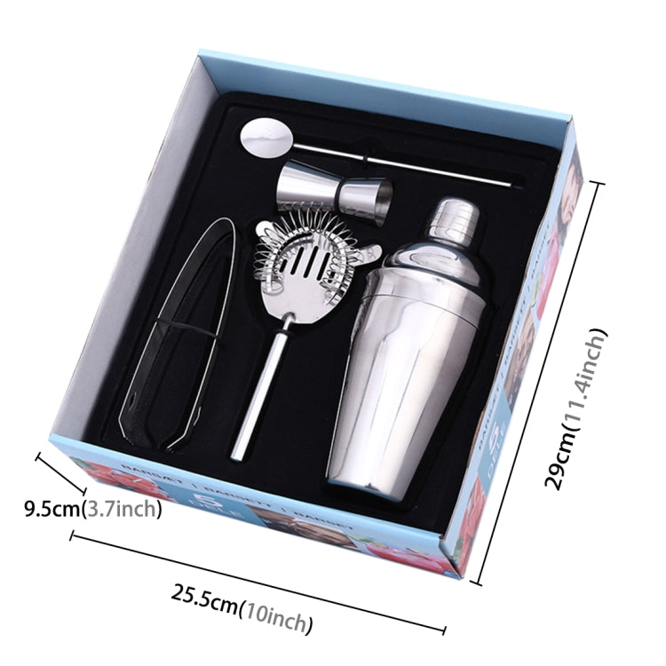 5 in 1 Classic Stainless Steel Shaker Set, Capacity: 550ml (Shaker + Jigger + Strainer + Ice Clip + Stirrer Pipe)(Silver)